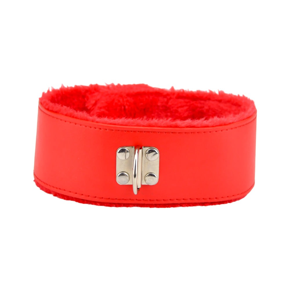 Vastgebonden aan Please Furry Collar met Leash Rood