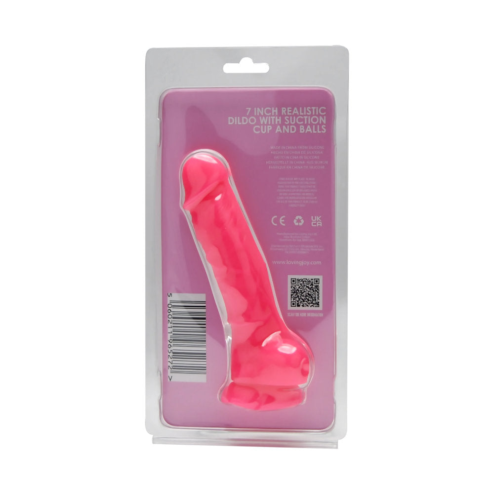 Loving Joy 18,5  cm  realistische siliconen dildo met zuignop en ballen roze