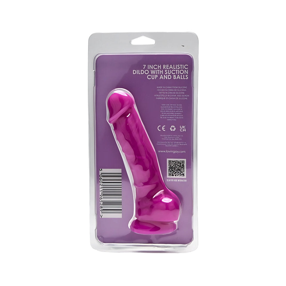 Loving Joy 18 ,5 cm  Realistische Siliconen Dildo met Zuignop en Ballen Paars